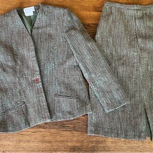 Vintage Diane Von Furstenberg Size 8 Skirt Suit Blazer Tweed Wool Mohair Blend
